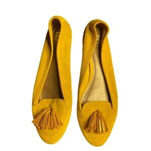 Honey Mustard Yellow Bensimon Suede Leather Tassel Flats 9.5 10